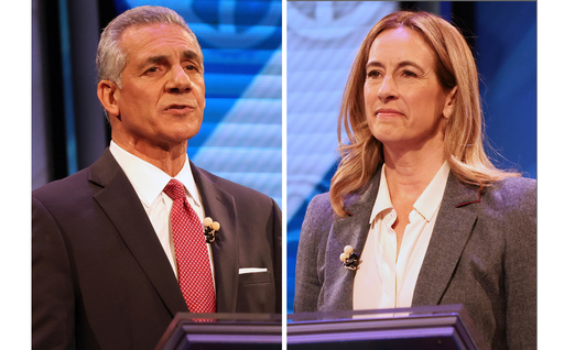 This combination photo shows candidates for governor of New Jersey Republican Jack Ciattarelli, left, and Democrat Mikie Sherrill during the final debate in governors race, Oct. 8, 2025, in New Brunswick, N.J. (AP Photos/Heather Khalifa) This combination photo shows candidates for governor of New Jersey Republican Jack Ciattarelli, left, and Democrat Mikie Sherrill during the final debate in governors race, Oct. 8, 2025, in New Brunswick, N.J. (AP Photos/Heather Khalifa)