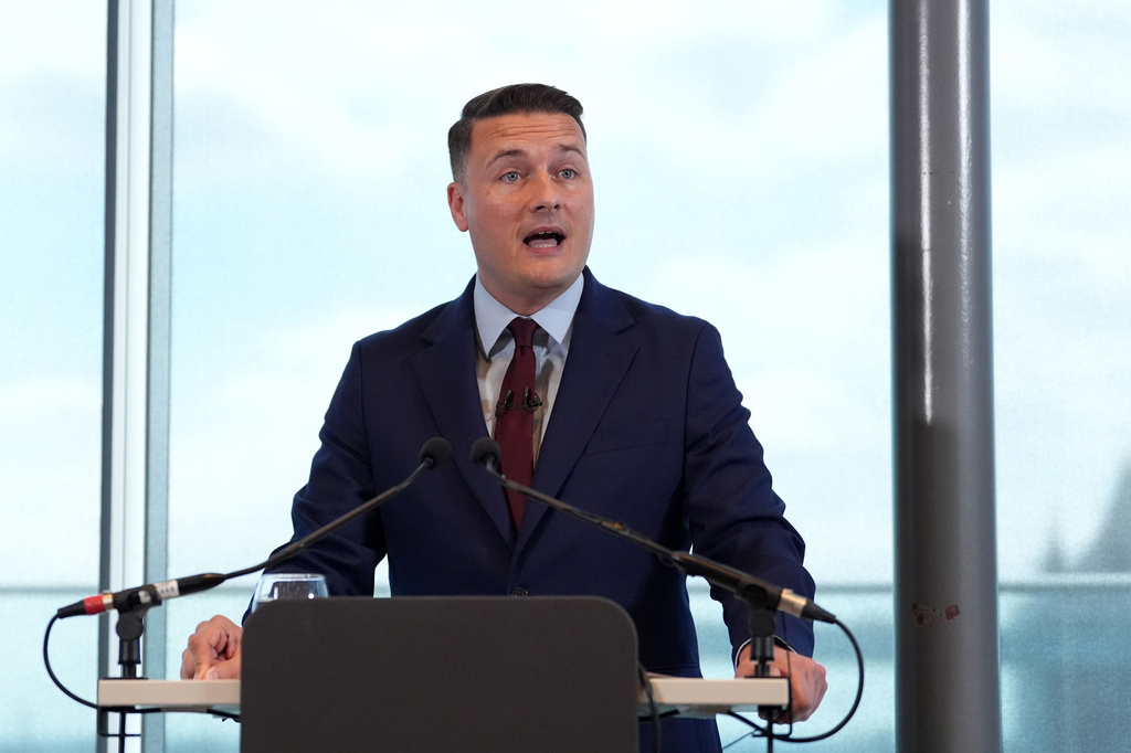Britain's Labour Party leadership candidate Wes Streeting speaks in central London, Tuesday June 16, 2026. (Gareth Fuller/PA via AP)