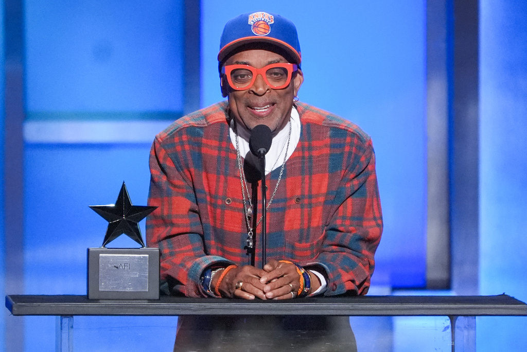 Spike Lee speaks during the 51st AFI Life Achievement Award tribute to Eddie Murphy on Saturday, April 18, 2026, at the Dolby Theatre in Los Angeles. (AP Photo/Chris Pizzello)
