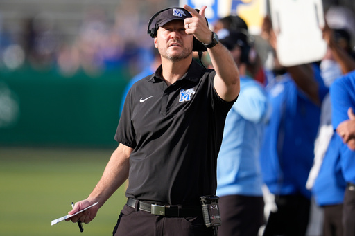 Memphis head coach Ryan Silverfield walks the sidelines during the first half of an NCAA college football game against UAB, Saturday, Oct. 18, 2025, in Birmingham, Ala. (AP Photo/Mike Stewart) Memphis head coach Ryan Silverfield walks the sidelines during the first half of an NCAA college football game against UAB, Saturday, Oct. 18, 2025, in Birmingham, Ala. (AP Photo/Mike Stewart)