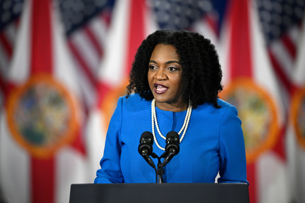 FILE - Florida House Minority Leader Fentrice Driskell, D-Tampa, addresses the crowd before an appearance by President Joe Biden during his reproductive freedom campaign event at Hillsborough Community College, April 23, 2024, in Tampa, Fla. (AP Photo/Phelan M. Ebenhack, File)