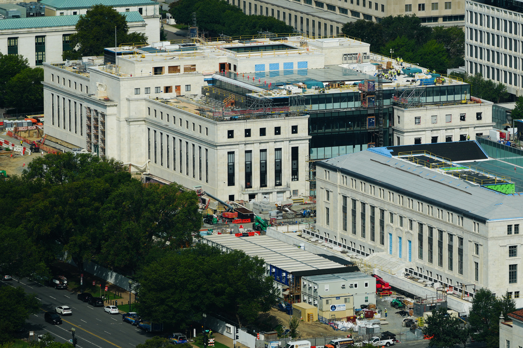 The Federal Reserve is seen from the Washington Monument, Tuesday, Sept. 1, 2026, in Washington. (AP Photo/Julia Demaree Nikhinson)