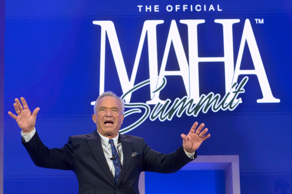 FILE - Health and Human Services Secretary Robert F. Kennedy, Jr., arrives on stage at the inaugural Make America Healthy Again summit, Nov. 12, 2025, in Washington. (AP Photo/Rod Lamkey, Jr., File)