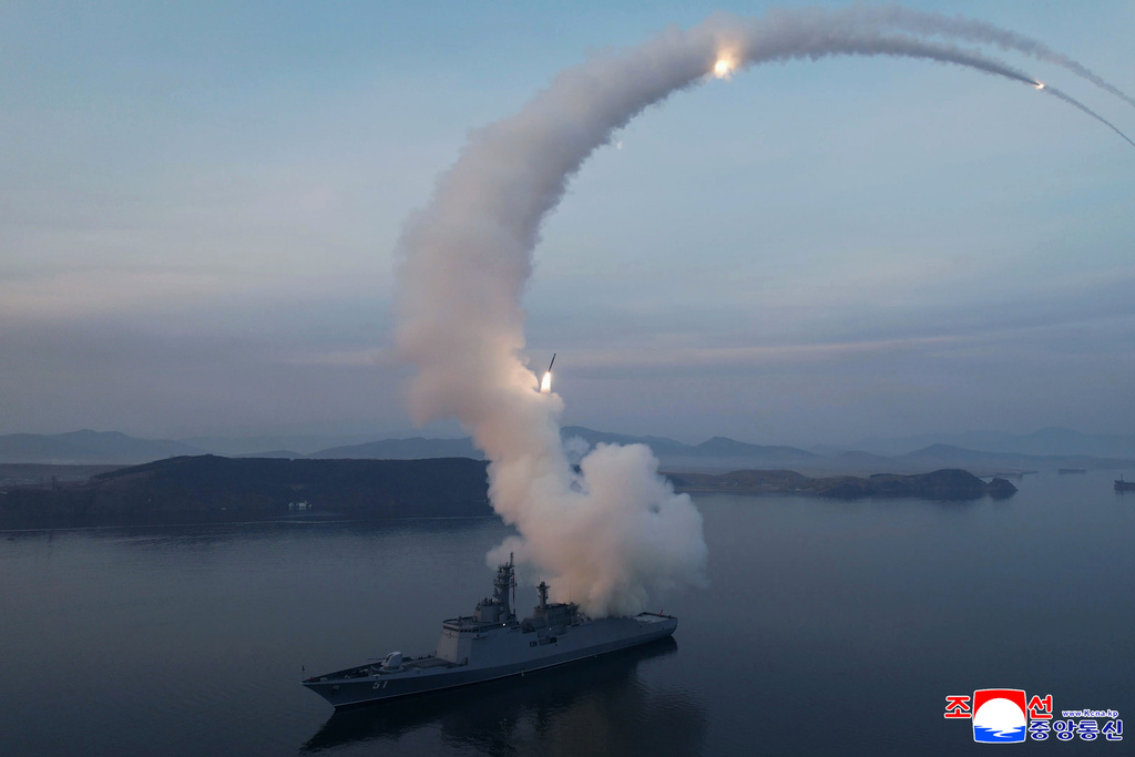 This photo provided by the North Korean government shows what it says the test-firing of the cruise missiles from the naval destroyer, the Choe Hyon, in North Korea, Tuesday, March 10, 2026. Independent journalists were not given access to cover the event depicted in this image distributed by the North Korean government. The content of this image is as provided and cannot be independently verified. Korean language watermark on image as provided by source reads: "KCNA" which is the abbreviation for Korean Central News Agency. (Korean Central News Agency/Korea News Service via AP)