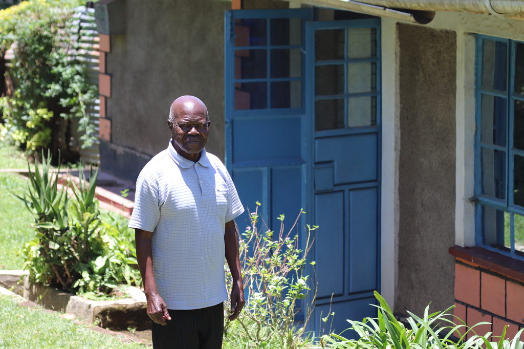 Thomas Amalemba, 90, poses for a photo at his home in Kaimosi, Kenya, Sunday, Sept. 20, 2026. (AP Photo/Jackson Njehia)