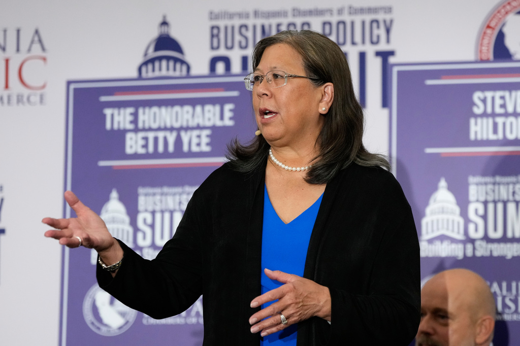 Betty Yee speaks during a gubernatorial candidate forum in Sacramento, Calif., Tuesday, April 14, 2026. (AP Photo/Godofredo A. Vásquez)