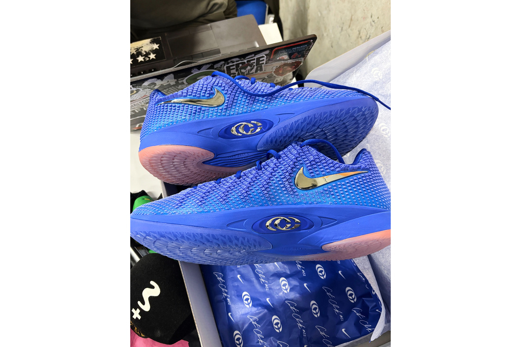 WNBA basketball player Caitlin Clark's signature Nike shoe is shown Sept. 10, 2026, in Berlin, Germany. (AP Photo/Doug Feinberg)