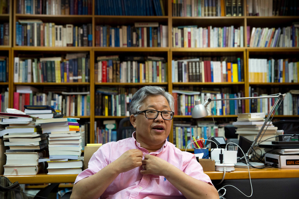 FILE - Pastor Ezra Jin Mingri speaks during an interview at the Zion Church in Beijing, China, Wednesday, Aug. 1, 2018. (AP Photo/Ng Han Guan, file)