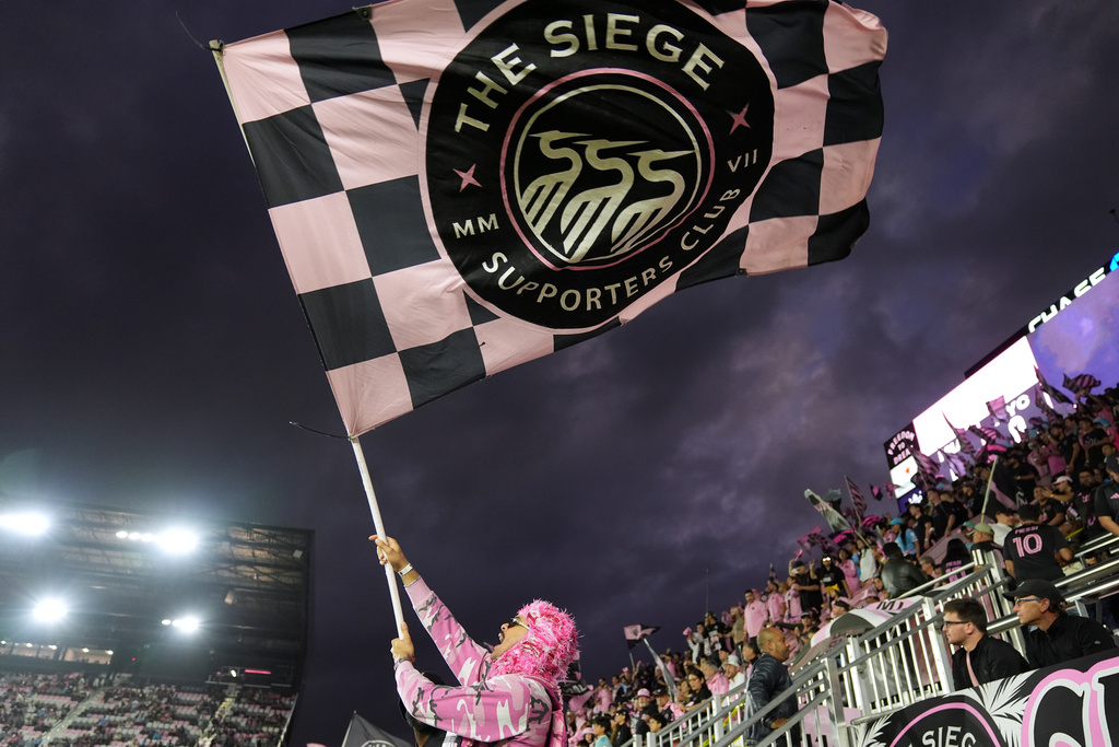 Inter Miami fans cheer at the start of an MLS Eastern Conference final soccer match against New York City FC, Saturday, Nov. 29, 2025, in Fort Lauderdale, Fla. (AP Photo/Rebecca Blackwell)