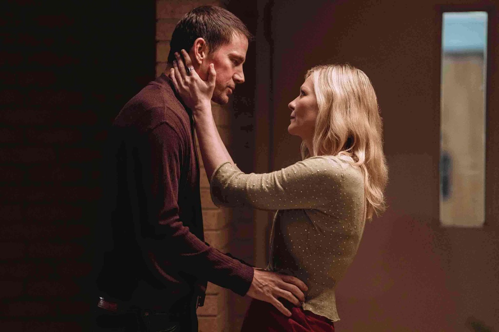 This image released by Paramount Pictures shows Channing Tatum, left, and Kirsten Dunst in a scene from "Roofman." (Davi Russo/Paramount Pictures via AP)