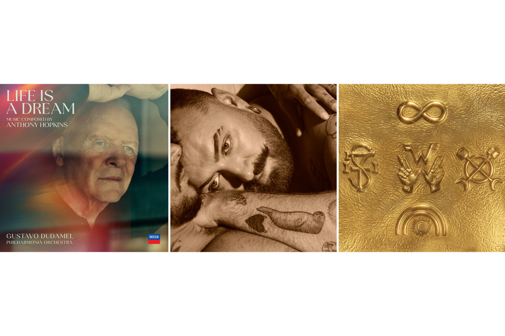This combination of album cover images show, from left, "Life Is A Dream" by Anthony Hopkins, "Hazel Eyes" by Sam Smith, and a self-titled release by Weezer. (Decca Records/Capitol Records/Warner Records via AP)