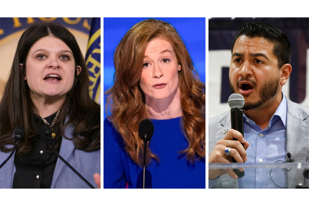 This combination of photos shows Rep. Haley Stevens, D-Mich., Feb. 6, 2025, in Washington, left, Michigan state Sen. Mallory McMorrow, D-Royal Oak, Aug. 19, 2024, in Chicago, center, and Abdul El-Sayed in Detroit on July 28, 2018. (AP Photo/Rod Lamkey, Jr., J. Scott Applewhite, Paul Sancya)