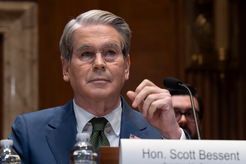 Treasury Secretary Scott Bessent testifies on his agency's proposed budget estimates for fiscal year 2027 at a Senate Appropriation subcommittee, at the Capitol in Washington, Wednesday, April 22, 2026. (AP Photo/J. Scott Applewhite)