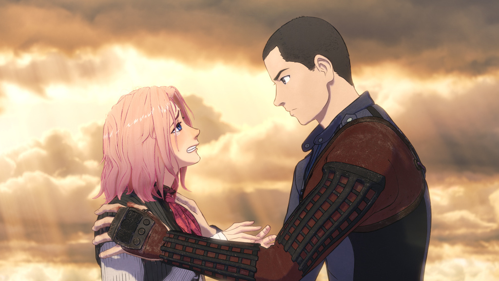 This image released by Sony Pictures Classics shows the characters Scarlet, left, and Hijiri in a scene from the animated film "Scarlet." (Sony Pictures Classics via AP)