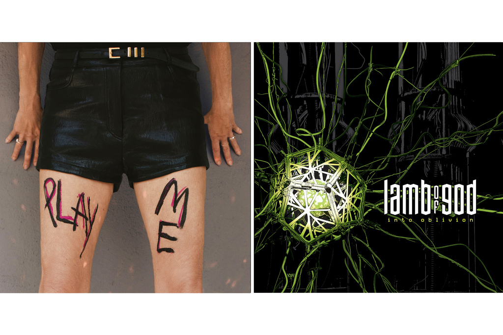 This combination of album cover images shows "Play Me" by Kim Gordon, left, and "Into Oblivion" by Lamb of God. (Matador Records/Epic Records via AP)