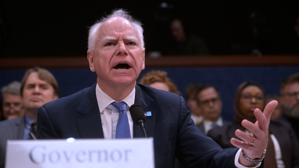 Gov. Tim Walz, D-Minn., speaks during a House Committee on Oversight and Government Reform hearing on oversight of fraud and misuse of Federal funds in Minnesota, Wed., March 4, 2026, on Capitol Hill in Washington. (AP Photo/Rod Lamkey, Jr.)
