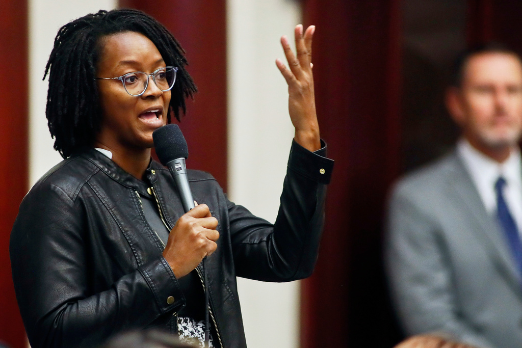 State Rep. Angie Nixon, D-Jacksonville asks a question on the SB 2-A Property Insurance bill, Dec. 14, 2022, in the House of Representatives in Tallahassee, Fla. (AP Photo/Phil Sears, File)