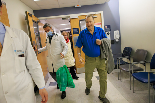 FILE - This image provided by Massachusetts General Hospital shows Tim Andrews smiling as he leaves Massachusetts General Hospital in Boston on Feb. 1, 2025. (Kate Flock/Massachusetts General Hospital via AP, file) FILE - This image provided by Massachusetts General Hospital shows Tim Andrews smiling as he leaves Massachusetts General Hospital in Boston on Feb. 1, 2025. (Kate Flock/Massachusetts General Hospital via AP, file)
