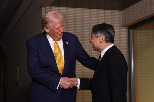 President Donald Trump, left, and Japan's Emperor Naruhito shake hands during their meeting at the Imperial Palace in Tokyo, Oct. 27, 2025. (Issei Kato/Pool Photo via AP) President Donald Trump, left, and Japan's Emperor Naruhito shake hands during their meeting at the Imperial Palace in Tokyo, Oct. 27, 2025. (Issei Kato/Pool Photo via AP)