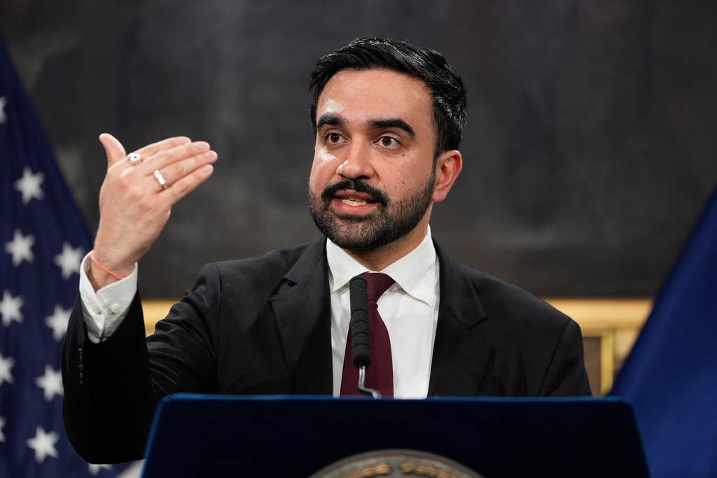 New York City Mayor Zohran Mamdani speaks to reporters during a news conference in New York, Tuesday, Feb. 17, 2026. (AP Photo/Seth Wenig)