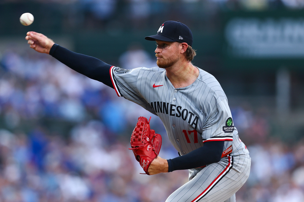 Minnesota Twins pitcher Bailey Ober delivers to a Chicago Cubs batter during the first inning of a baseball game in Chicago, Friday, July 17, 2026. (AP Photo/Jessie Alcheh)
