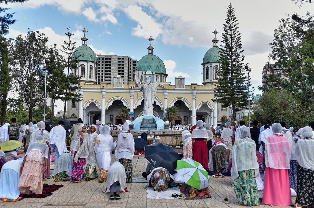 Ethiopian Orthodox Christian worshippers take part in prayers during Good Friday in Addis Ababa, Friday, April 10, 2026. (AP Photo)
