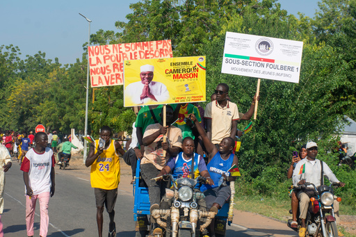 Supporters of opposition presidential candidate Issa Tchiroma, protest on the streets of Garoua, Cameroon, Sunday, Oct. 26, 2025. (AP Photo/Welba Yamo Pascal) Supporters of opposition presidential candidate Issa Tchiroma, protest on the streets of Garoua, Cameroon, Sunday, Oct. 26, 2025. (AP Photo/Welba Yamo Pascal)