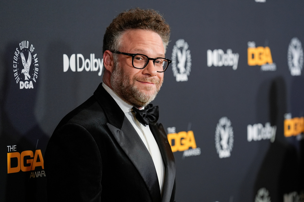 Seth Rogen arrives at the DGA Awards on Saturday, Feb. 7, 2026, at The Beverly Hilton in Beverly Hills, Calif. (AP Photo/Chris Pizzello)