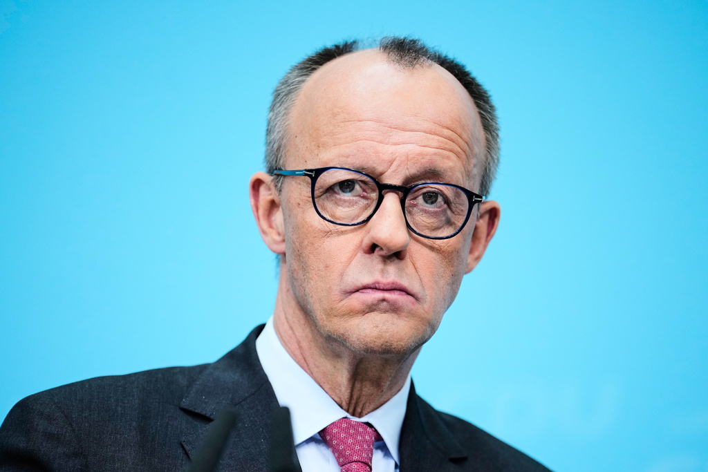German Chancellor Friedrich Merz attends a news conference after a board meeting of the Christian Democratic Union party at the party's headquarters in Berlin, Germany, Monday, March 9, 2026. (AP Photo/Ebrahim Noroozi)