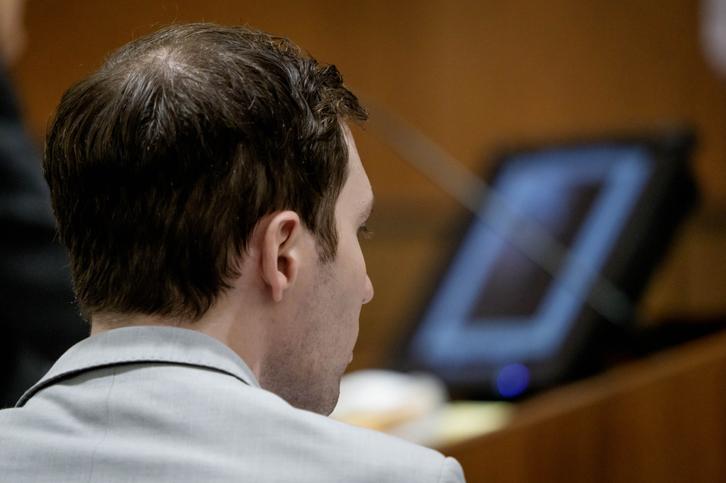 Tyler Robinson, who is accused in the fatal shooting of Charlie Kirk, watches a computer screen during testimony about comparison testing of bullets during a preliminary hearing at the Fourth District Courthouse in Provo, Utah, Thursday, July 9, 2026. (AP Photo/Spenser Heaps, Pool)