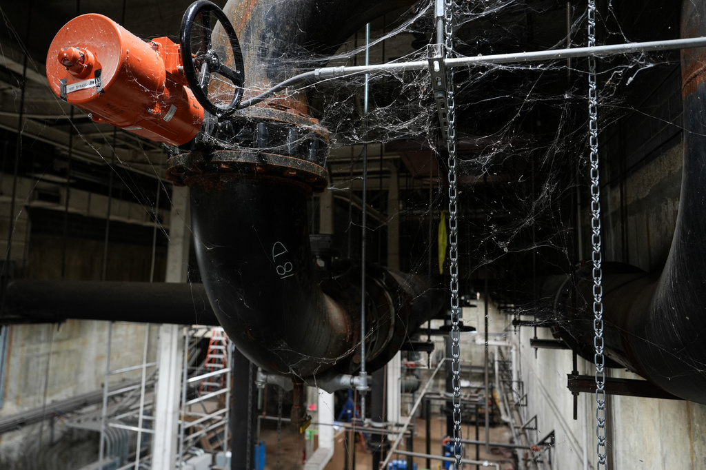 Aged equipment is seen in the river pump room of the John F. Kennedy Center for the Performing Arts during a media tour intended to show building damage, Wednesday, April 22, 2026, in Washington. (AP Photo/Julia Demaree Nikhinson)