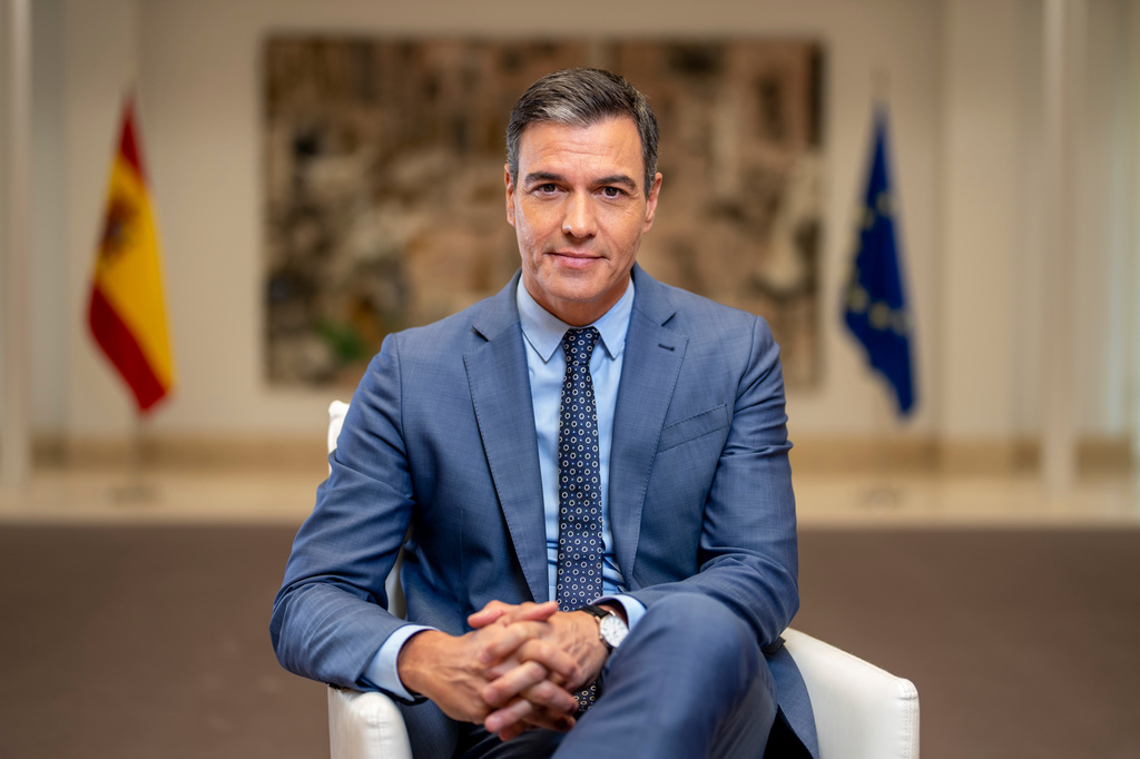 FILE - Spain's Prime Minister Pedro Sanchez poses for a portrait after an interview with The Associated Press at the Moncloa Palace in Madrid, Spain, June 27, 2022. (AP Photo/Bernat Armangue, File)