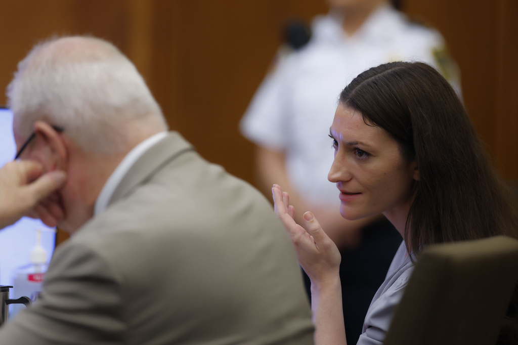 Defendant Lindsay Clancy awaits the start of proceedings during her murder trial at Plymouth Superior Court in Plymouth, Mass., on Thursday, July 30, 2026. (CJ Gunther/The Boston Herald via AP, Pool) CORRECTION: Source is The Boston Herald, not The Boston Globe.