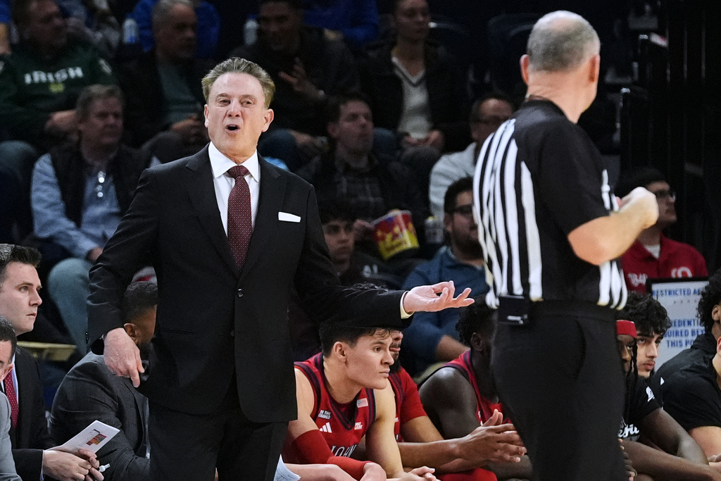 St. John's head coach Rick Pitino reacts to a call during the first half of an NCAA college basketball game against DePaul, in Chicago, Tuesday, Feb. 3, 2026. (AP Photo/Nam Y. Huh)