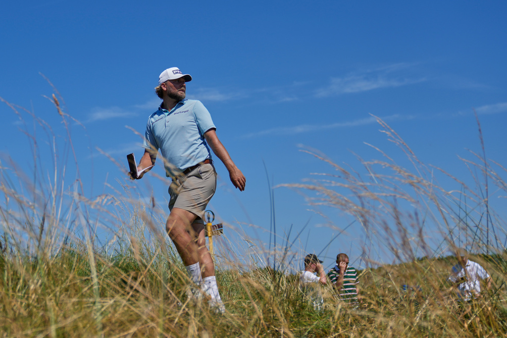 Daniel Brown of England walks towards the 17th tee during a practice round for the British Open Golf championships at Royal Birkdale golf club, in Southport, England, Tuesday, July 14, 2026. (AP Photo/David Goldman)