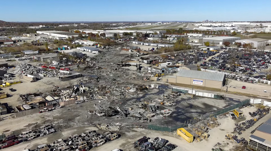 This photo provided by the National Transportation Safety Board shows UPS plane crash scene on Thursday, Nov. 6, 2025 in Louisville, Ky. (NTSB via AP)