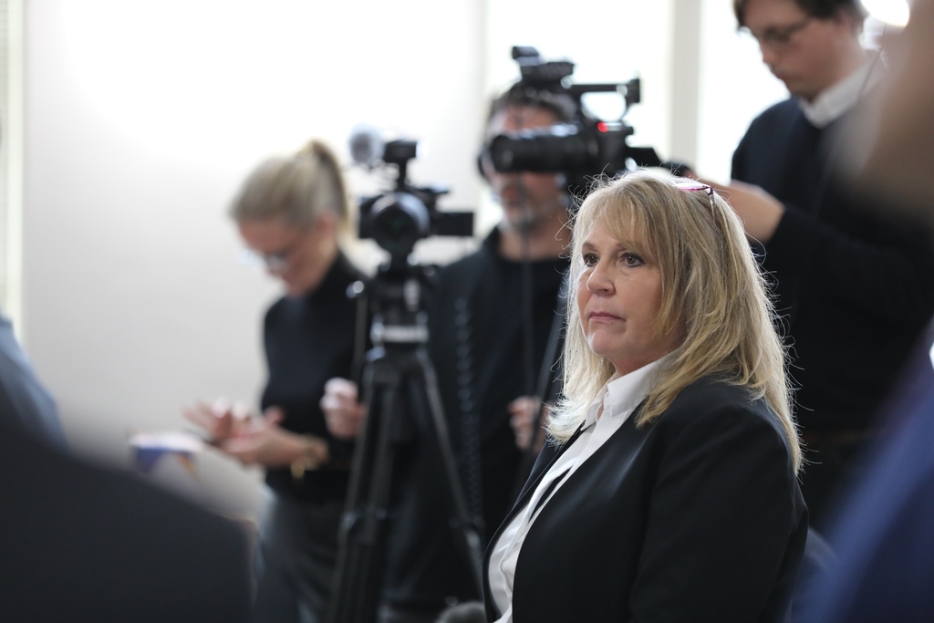 Former Colleton County Clerk of Court Mary Rebecca "Becky" Hill listens during her guilty plea on Monday, Dec. 8, 2025, in St. Matthews, S.C.. (AP Photo/Jeffrey Collins)