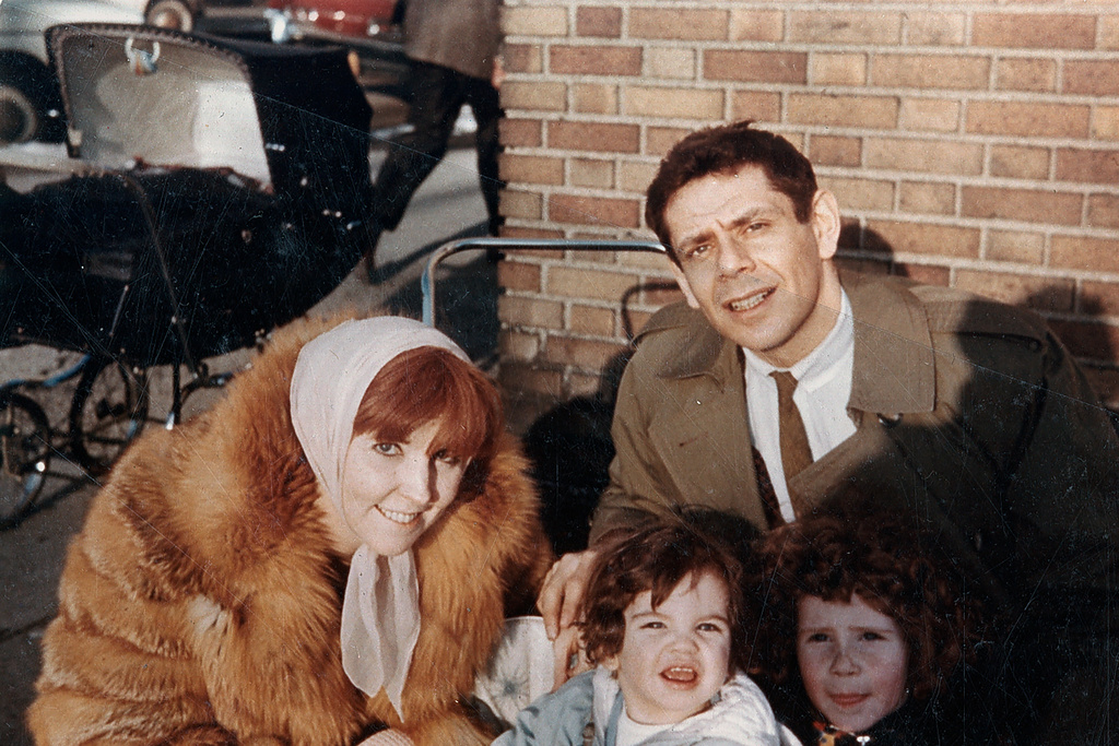This image released by Apple TV+ shows Anne Meara, left, Jerry Stiller, background right, with their kids Ben Stiller, center, and Amy Stiller in a scene from the documentary "Stiller & Meara: Nothing is Lost." (Apple TV+ via AP)