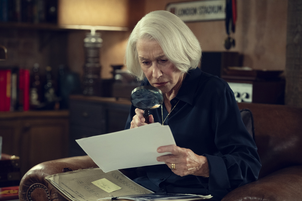 This image released by Netflix shows Helen Mirren in a scene from "The Thursday Murder Club." (Netflix via AP)