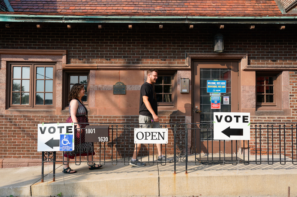 Voters arrive at Charles Allis Art Museum to cast their ballots on primary Election Day, Tuesday, Aug. 11, 2026, in Milwaukee. (AP Photo/Kayla Wolf)