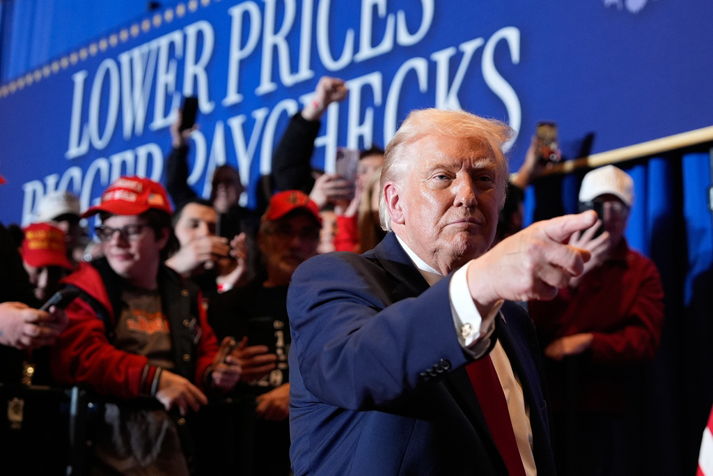 President Donald Trump gestures after speaking at Mount Airy Casino Resort, Tuesday, Dec. 9, 2025, in Mount Pocono, Pa. (AP Photo/Alex Brandon)