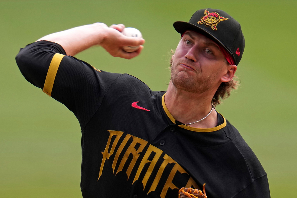 Pittsburgh Pirates pitcher Braxton Ashcraft delivers during the first inning of game one of a baseball doubleheader against the Milwaukee Brewers in Pittsburgh, Saturday, July 11, 2026. (AP Photo/Gene J. Puskar)