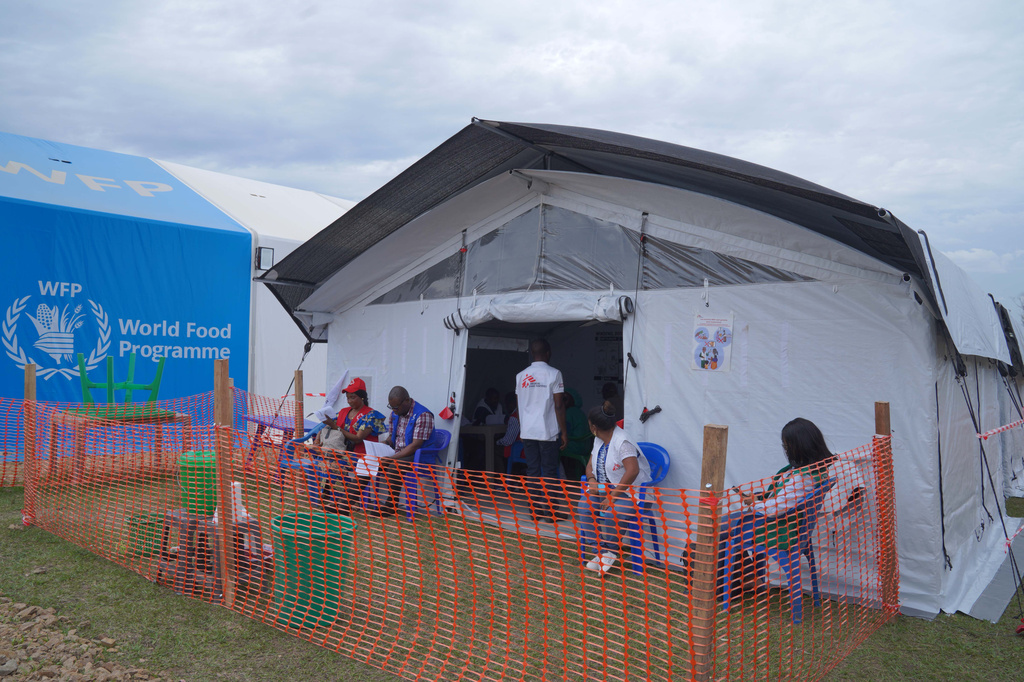Healthcare workers wait to receive their vaccine at an Ebola vaccination center in Bunia, Ituri province, Congo, Saturday, Sept. 19, 2026. (AP Photo/Dieudonne Dirole)