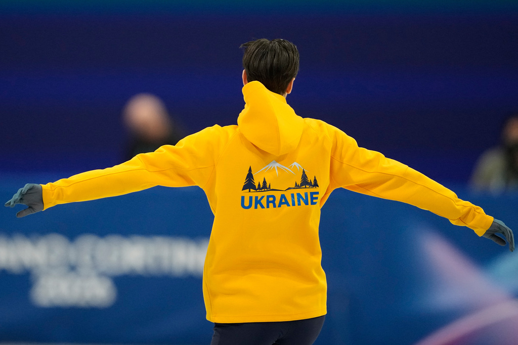 Kyrylo Marsak of Ukraine prepares to skate before the men's figure skating short program at the 2026 Winter Olympics, in Milan, Italy, Tuesday, Feb. 10, 2026. (AP Photo/Ashley Landis)