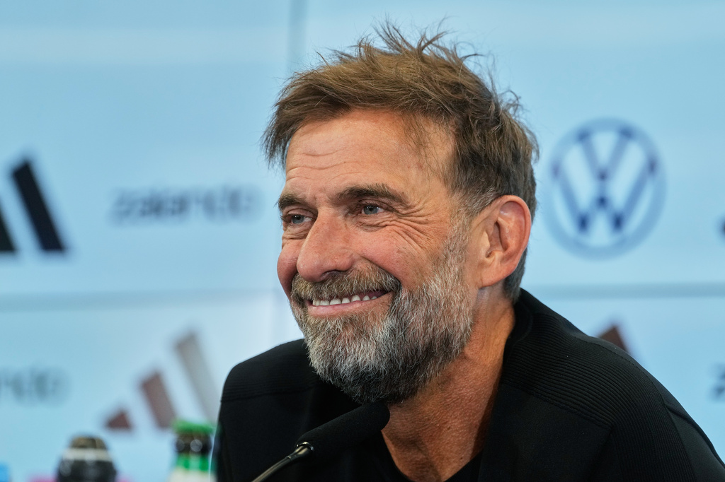 Newly appointed head coach of the German national soccer team Juergen Klopp attends a news conference at the headquarters of the German Football Association DFB in Frankfurt, Germany, Friday, July 24, 2026. (AP Photo/Michael Probst)