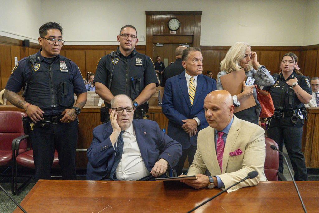 Harvey Weinstein appears in state court in Manhattan after a mistrial on a rape charge, Wednesday, Aug. 13, 2025 in New York. (Steven Hirsch /New York Post via AP, Pool)