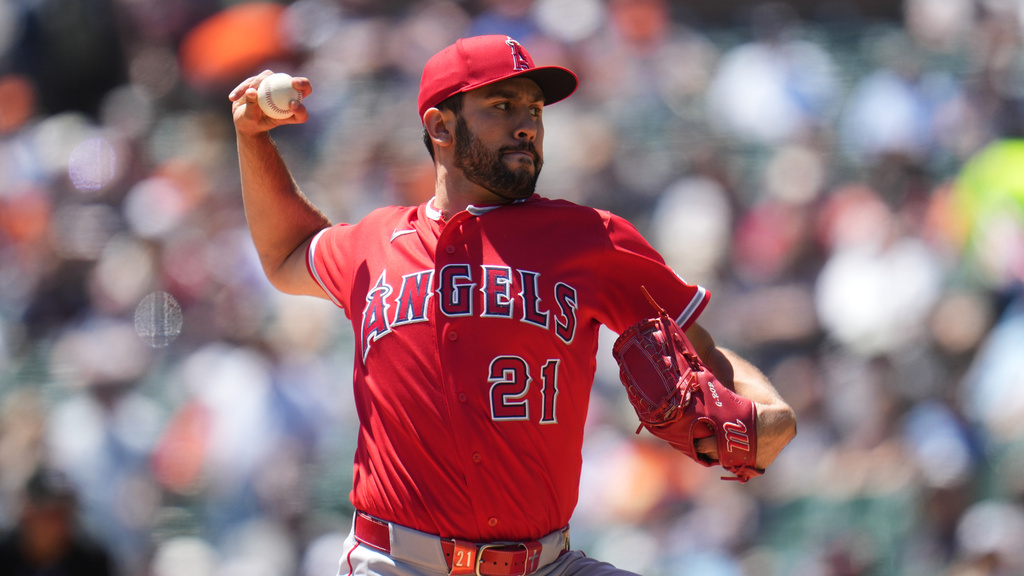 Los Angeles Angels pitcher Grayson Rodriguez throws during the first inning of a baseball game against the Detroit Tigers, Thursday, May 28, 2026, in Detroit. (AP Photo/Paul Sancya)