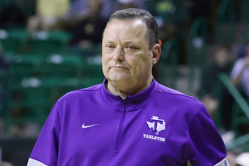 FILE - Tarleton State head coach Billy Gillispie looks on during the first half of an NCAA college basketball game against Baylor, Tuesday, Dec. 6, 2022, in Waco, Texas. (AP Photo/Rod Aydelotte, File) FILE - Tarleton State head coach Billy Gillispie looks on during the first half of an NCAA college basketball game against Baylor, Tuesday, Dec. 6, 2022, in Waco, Texas. (AP Photo/Rod Aydelotte, File)