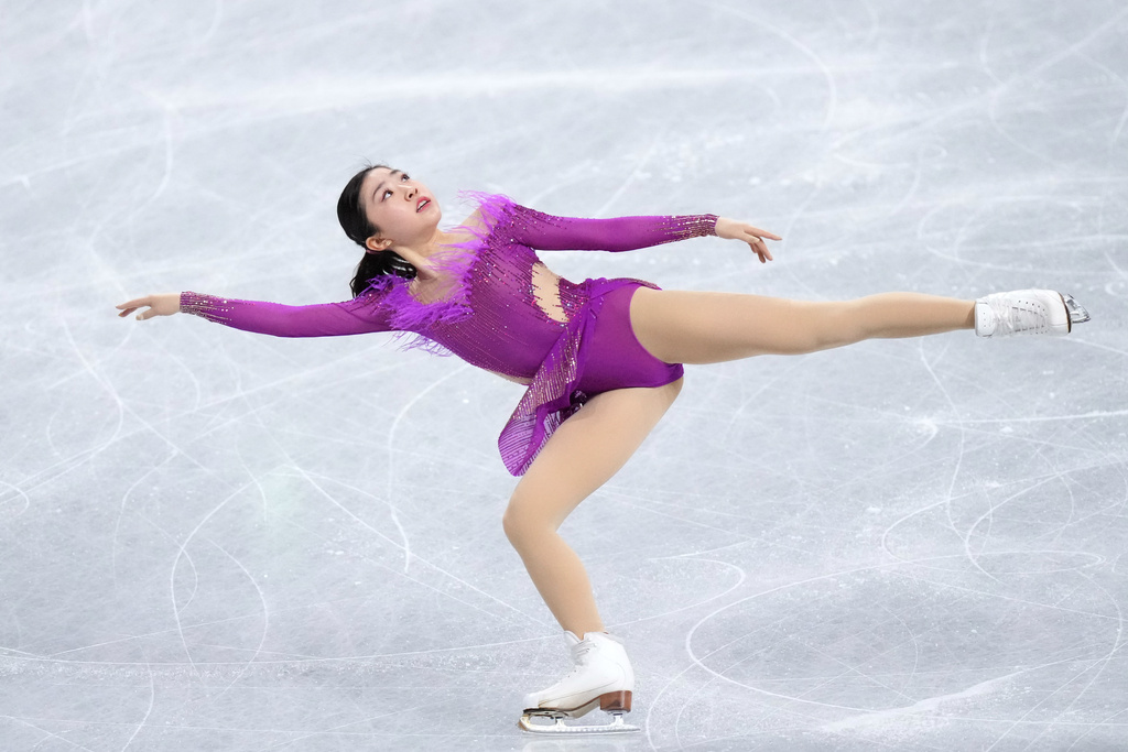 Mone Chiba, of Japan, competes in the women's short program segment at the ISU Grand Prix of Figure Skating Final in Nagoya, central Japan, Friday, Dec. 5, 2025. (AP Photo/Hiro Komae)