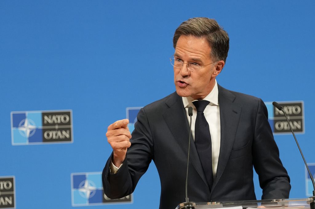 NATO Secretary General Mark Rutte speaks after a meeting of NATO defense ministers at NATO headquarters in Brussels, Thursday, June 18, 2026. (AP Photo/Virginia Mayo)